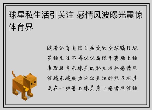 球星私生活引关注 感情风波曝光震惊体育界