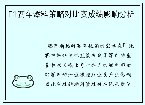 F1赛车燃料策略对比赛成绩影响分析